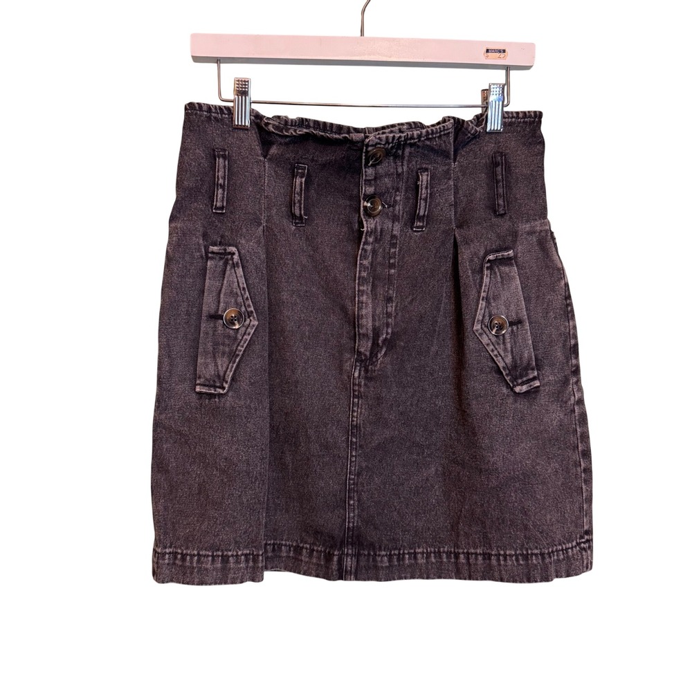 Who What Wear Black Acid Wash Denim Mini Skirt High Waist Size 8